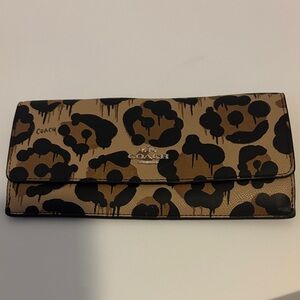 Coach Leopard-Print Continental Wallet in Tan and Black